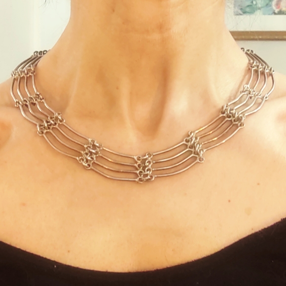 Vintage Gorgeous Sterling Silver Multi-Linked Oversized Necklace - Picture 1 of 6